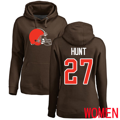 Cleveland Browns Kareem Hunt Women Brown Jersey 27 NFL Football Name and Number Logo Pullover Hoodie Sweatshirt